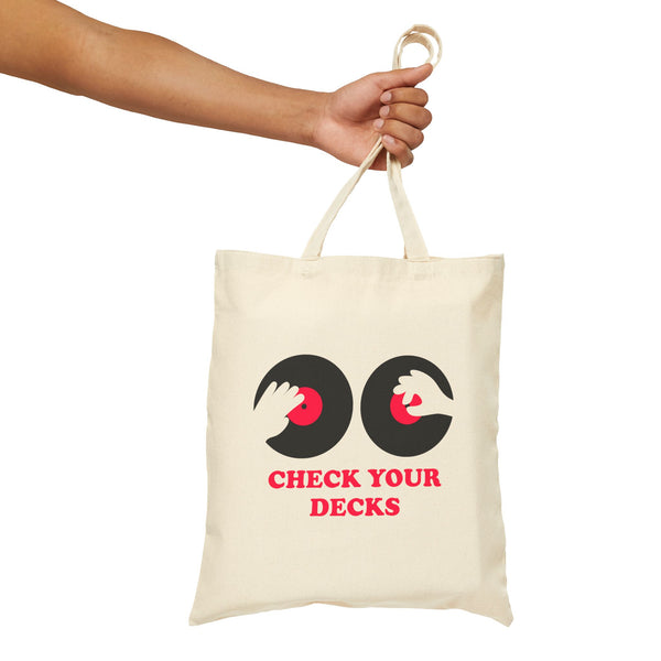 “Check Your Decks, Check Your Boobs” Cotton Canvas Tote Bag