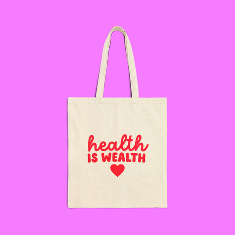 Health is Wealth” Cotton Canvas Tote Bag