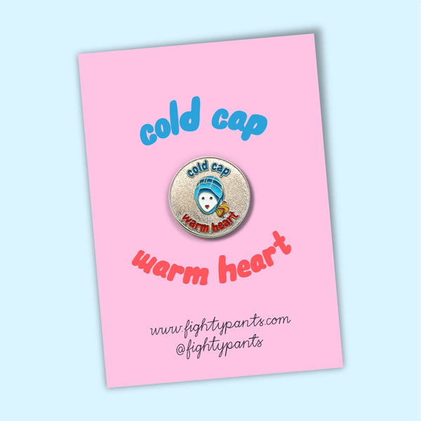Cold Cap, Warm Heart enamel pin